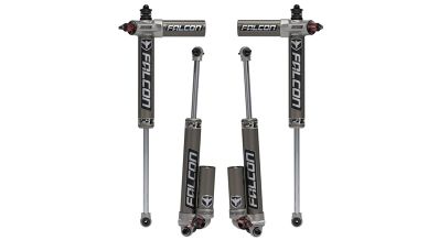 סט בולמים FALCON סדרה 3.3 SP2 עם מיכל מתכוונן לרנגלר JK עם 4 דלתות להגבהה 3-4.5